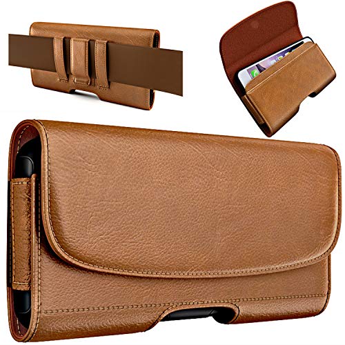 PiTau Holster for iPhone SE 8 7 6 6s, Cell Phone Belt Holder with Clip for Men, Fits Smartphone with Case On, Cellphone Cover with ID Card Pouch, Brown- Small - Image 1
