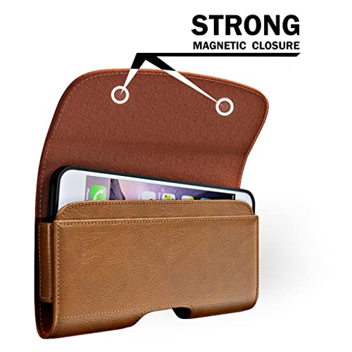 PiTau Holster for iPhone SE 8 7 6 6s, Cell Phone Belt Holder with Clip for Men, Fits Smartphone with Case On, Cellphone Cover with ID Card Pouch, Brown- Small - Image 3