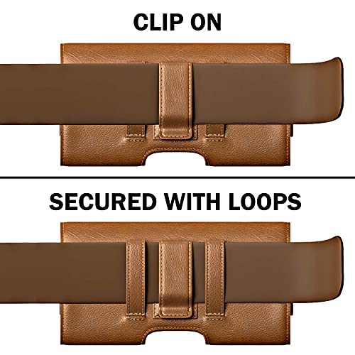 PiTau Holster for iPhone SE 8 7 6 6s, Cell Phone Belt Holder with Clip for Men, Fits Smartphone with Case On, Cellphone Cover with ID Card Pouch, Brown- Small - Image 4