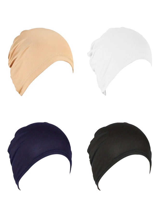 GUSGU 4pcs Stretchy Turban Beanie for Women Polyester Stretch Head Scarf Beanie Skull Cover Cap Headwrap Headwear, Assorted Colors - Image 1