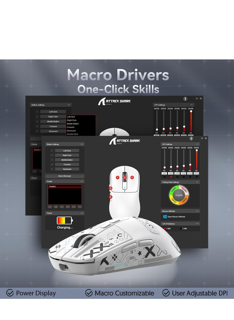 X6 49g Superlight Wireless Gaming Mouse with Magnetic RGB Charging Dock, BT/2.4GHz Wireless/Wired Mouse, PixArt PAW3395 Sensor, 26000DPI, Griptape, 200Hrs Battery for Win/Mac (White）