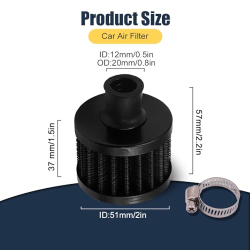 WINUERK Breather Filter, Air Filter Valve Cover Breather, 12mm Mini Air Filter Vent Crankcase Breather, Air Filter Cold Air Intake Filter Breather, Car Accessories Universal for Car, Motorcycle - Image 2