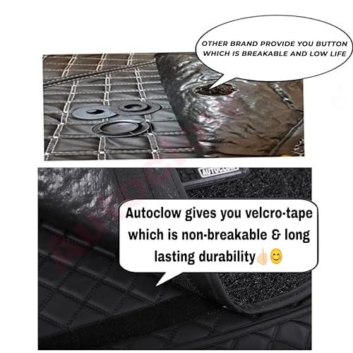 AutoClow Premium 7D Car Mat Full Set for Hyundai Verna (Model : 2023-2026) || Luxury Leather Dual-Stitch Full Set 7D Car Floor Mat || 100% Waterproof || Color : Black-Black (Design-1) - Image 5