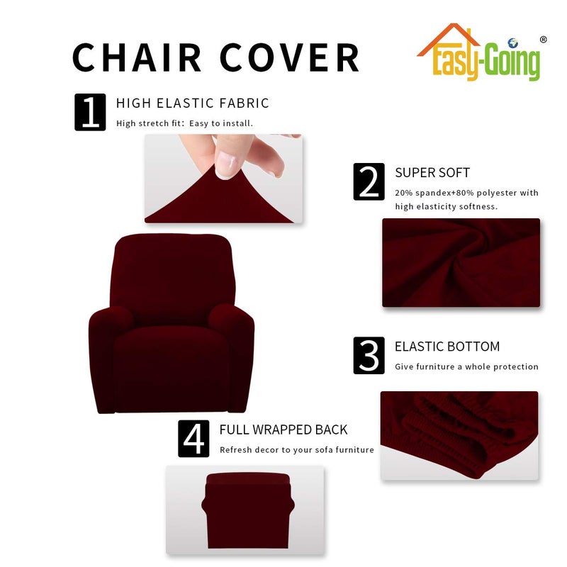 Easy-Going 4 Pieces Microfiber Stretch Recliner Slipcover â€“ Spandex Soft Fitted Sofa Couch Cover, Washable Furniture Protector with Elastic Bottom for Kids, Pet(Recliner, Wine) - Image 4