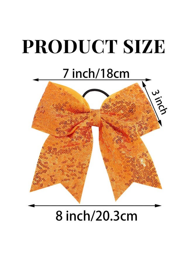 Jeffan 12 Pcs Large Glitter Cheer Bows Ponytail Holder Girls Elastic Hair Ties 8" Big Hair Bows Sports Cheerleaders Accessories for Teens Women Cheerleader Girls (Orange) - Image 2
