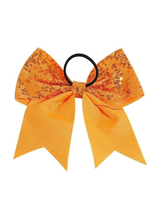 Jeffan 12 Pcs Large Glitter Cheer Bows Ponytail Holder Girls Elastic Hair Ties 8" Big Hair Bows Sports Cheerleaders Accessories for Teens Women Cheerleader Girls (Orange) - Image 3