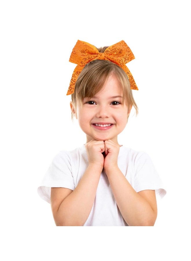 Jeffan 12 Pcs Large Glitter Cheer Bows Ponytail Holder Girls Elastic Hair Ties 8" Big Hair Bows Sports Cheerleaders Accessories for Teens Women Cheerleader Girls (Orange) - Image 5