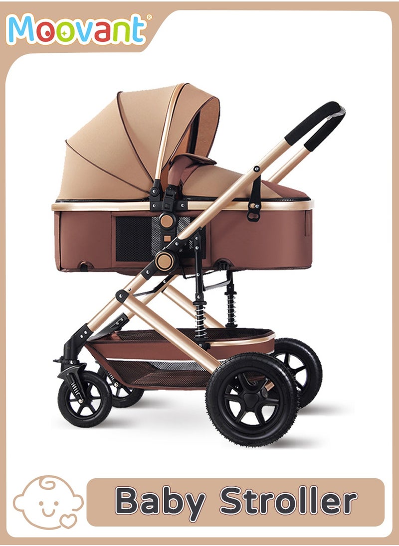 Moovant 3-in-1 Lightweight Baby Stroller, Multifunctional Travel Cabin High Landscape Infant Stroller, Foldable Aluminum Alloy Pushchair Adjustable Backrest Anti-Shock Trolley  - Image 1