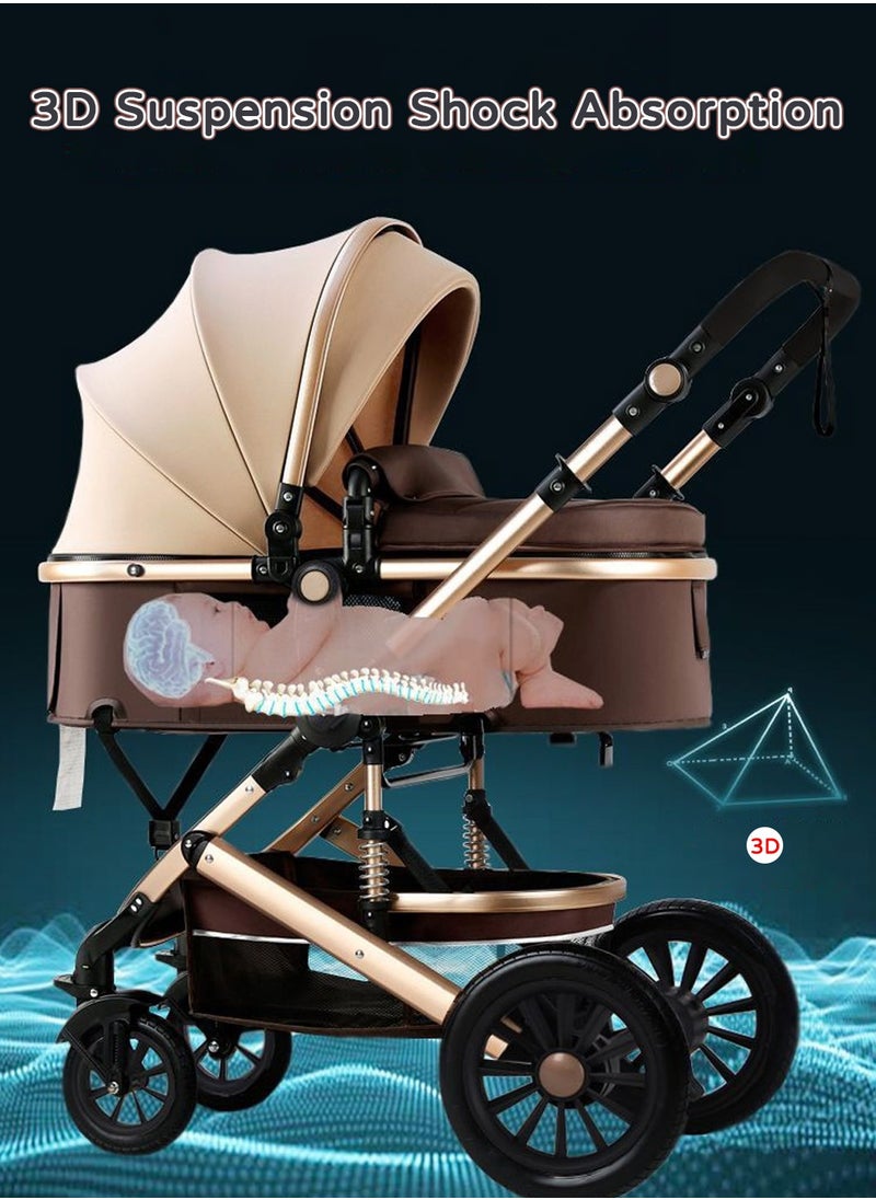 Moovant 3-in-1 Lightweight Baby Stroller, Multifunctional Travel Cabin High Landscape Infant Stroller, Foldable Aluminum Alloy Pushchair Adjustable Backrest Anti-Shock Trolley  - Image 2