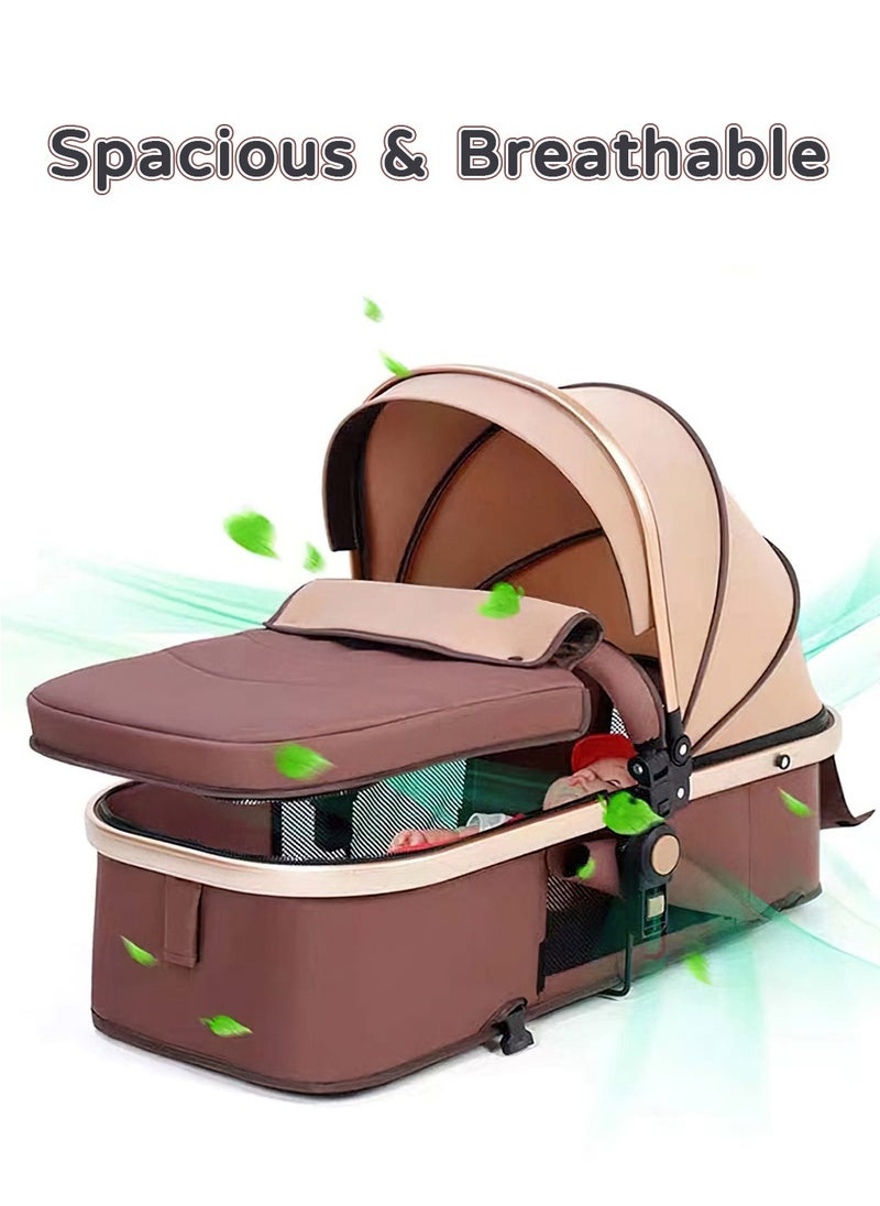 Moovant 3-in-1 Lightweight Baby Stroller, Multifunctional Travel Cabin High Landscape Infant Stroller, Foldable Aluminum Alloy Pushchair Adjustable Backrest Anti-Shock Trolley  - Image 3