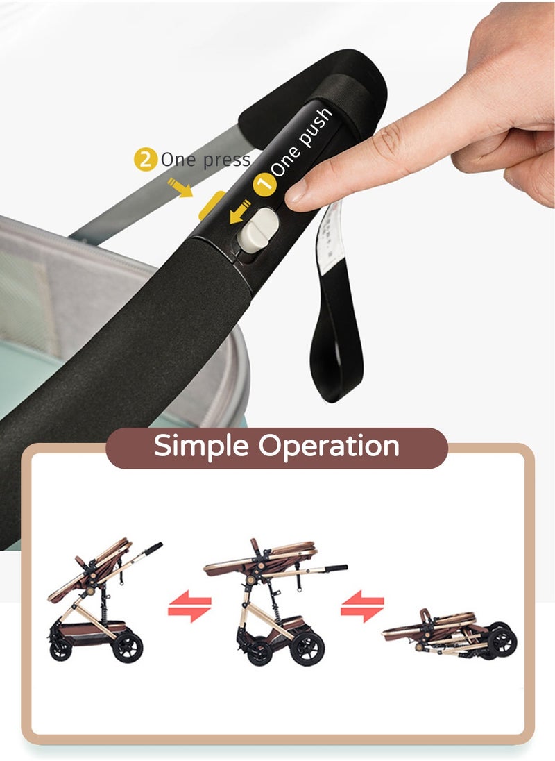 Moovant 3-in-1 Lightweight Baby Stroller, Multifunctional Travel Cabin High Landscape Infant Stroller, Foldable Aluminum Alloy Pushchair Adjustable Backrest Anti-Shock Trolley  - Image 5