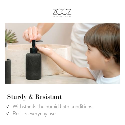 ZCCZ Black Bathroom Accessories Set 6 Pcs- Toothbrush Holder, Lotion Dispenser, 2 Qtip Container, Vanity Tray, Tumbler for Countertop Organizer - Modern Bathroom Decor and Storage Solution - Image 5