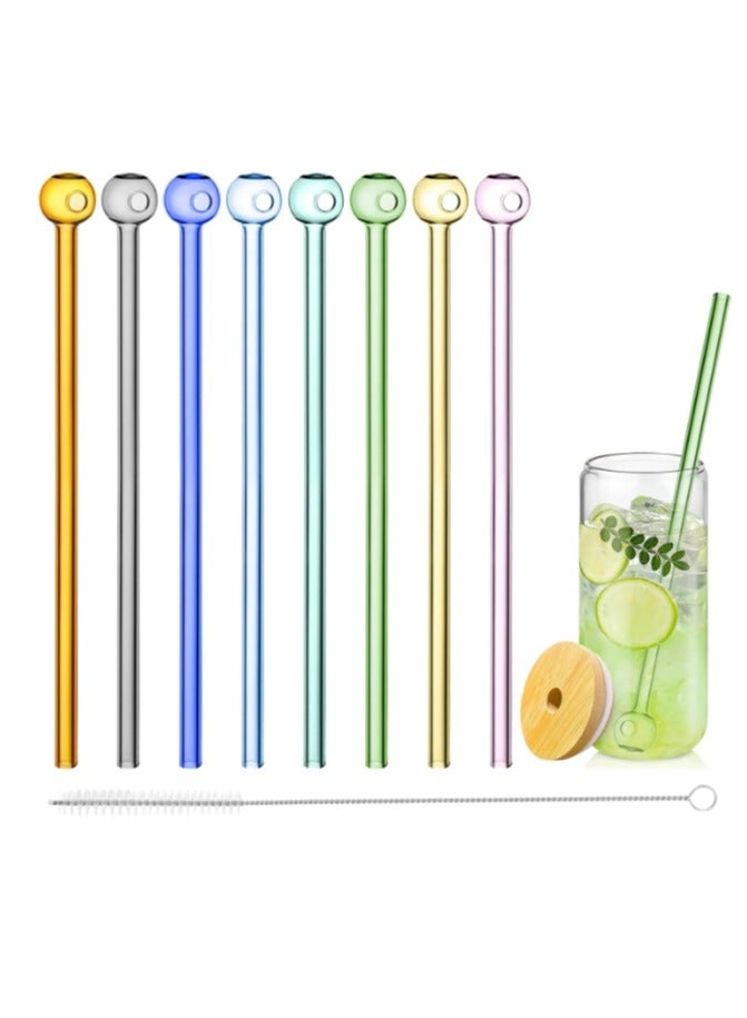 OASIS-TH Glass Straws Shatter Resistant, Glass Straw Reusable with Cleaning Brush, 10 Inch Cocktail Drinking Straws Perfect for Milkshake, Smoothies, Coffee, Juice-Dishwasher Safe 8 Pcs Colorful 1 Pcs Brush  - Image 1
