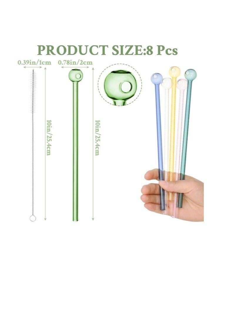 OASIS-TH Glass Straws Shatter Resistant, Glass Straw Reusable with Cleaning Brush, 10 Inch Cocktail Drinking Straws Perfect for Milkshake, Smoothies, Coffee, Juice-Dishwasher Safe 8 Pcs Colorful 1 Pcs Brush  - Image 2