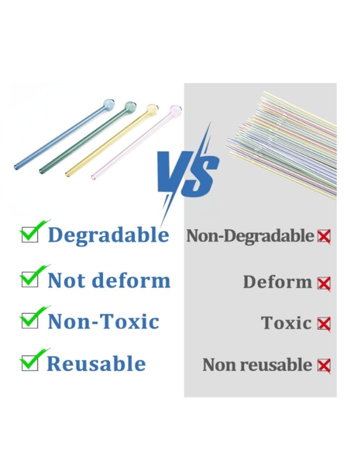OASIS-TH Glass Straws Shatter Resistant, Glass Straw Reusable with Cleaning Brush, 10 Inch Cocktail Drinking Straws Perfect for Milkshake, Smoothies, Coffee, Juice-Dishwasher Safe 8 Pcs Colorful 1 Pcs Brush  - Image 5