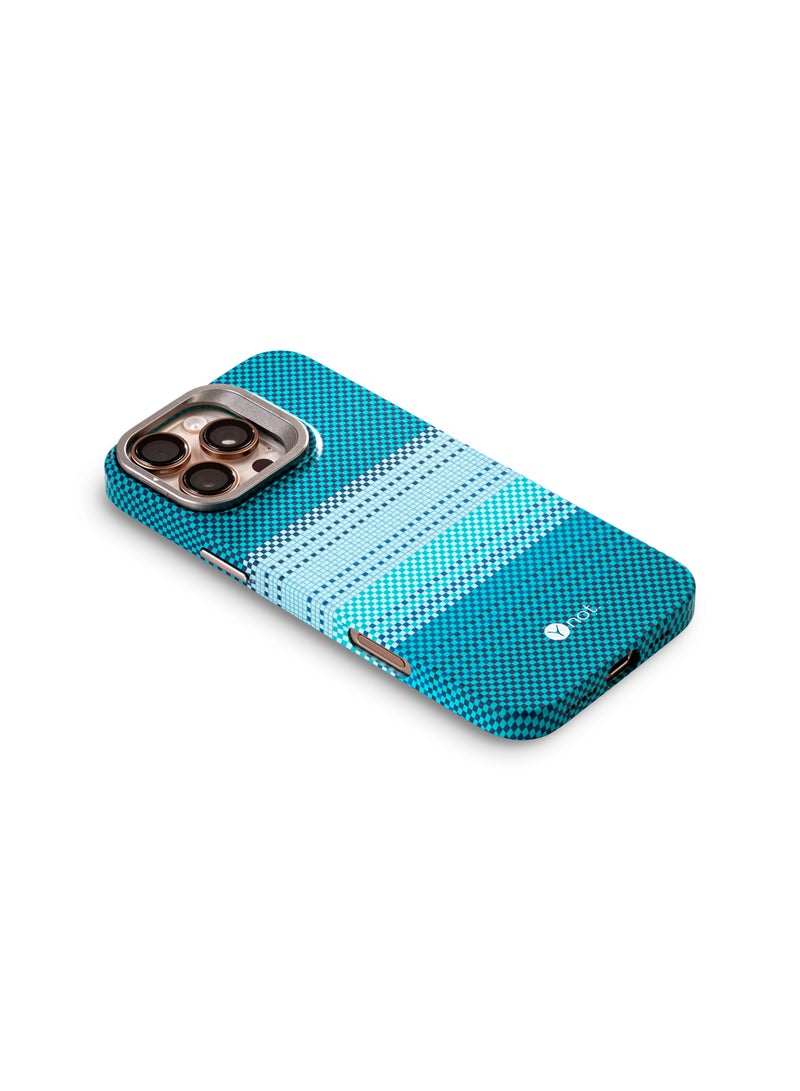 YNOT iPhone 15 Kevlar Fiber Case with MagSafe and Stand - Blue Carbon - Image 3