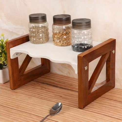 Kundi Versatile Wooden Triangular Spice Rack - 2-Tier Kitchen Countertop Organizer with Jars & Bottles Holder | Stylish Kitchen Storage & Décor (Single Tier) - Image 2