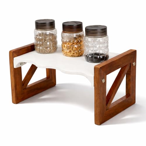 Kundi Versatile Wooden Triangular Spice Rack - 2-Tier Kitchen Countertop Organizer with Jars & Bottles Holder | Stylish Kitchen Storage & Décor (Single Tier) - Image 1