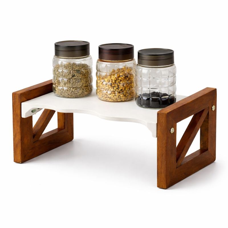 Kundi Versatile Wooden Triangular Spice Rack - 2-Tier Kitchen Countertop Organizer with Jars & Bottles Holder | Stylish Kitchen Storage & Décor (Single Tier) - Image 3