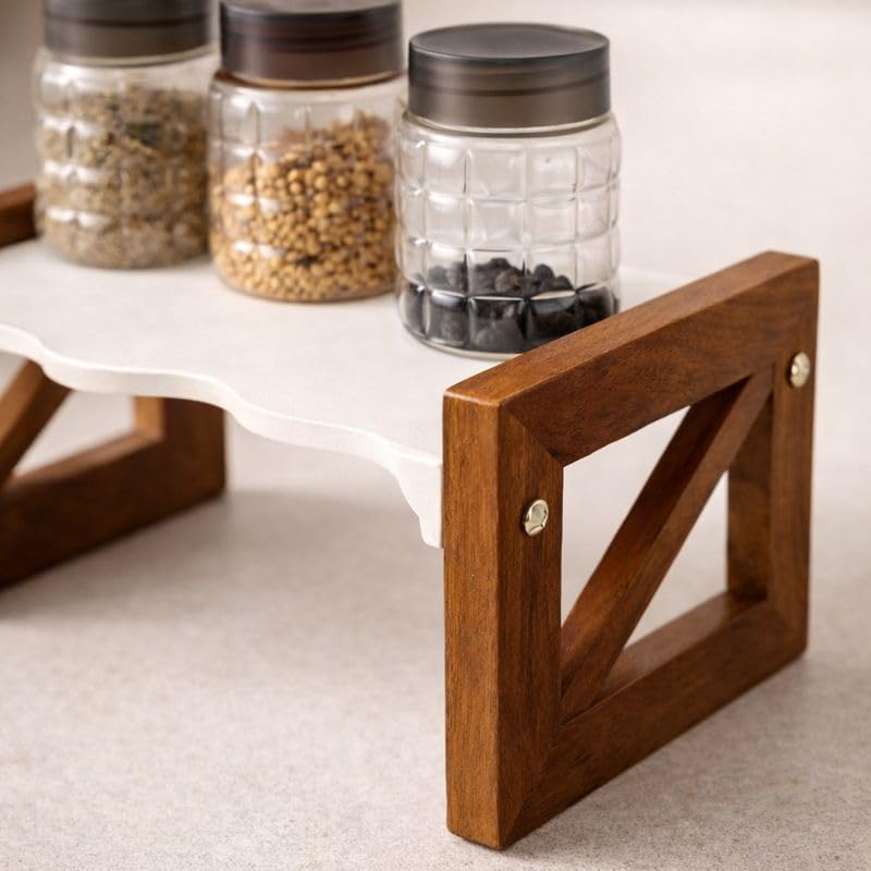 Kundi Versatile Wooden Triangular Spice Rack - 2-Tier Kitchen Countertop Organizer with Jars & Bottles Holder | Stylish Kitchen Storage & Décor (Single Tier) - Image 4
