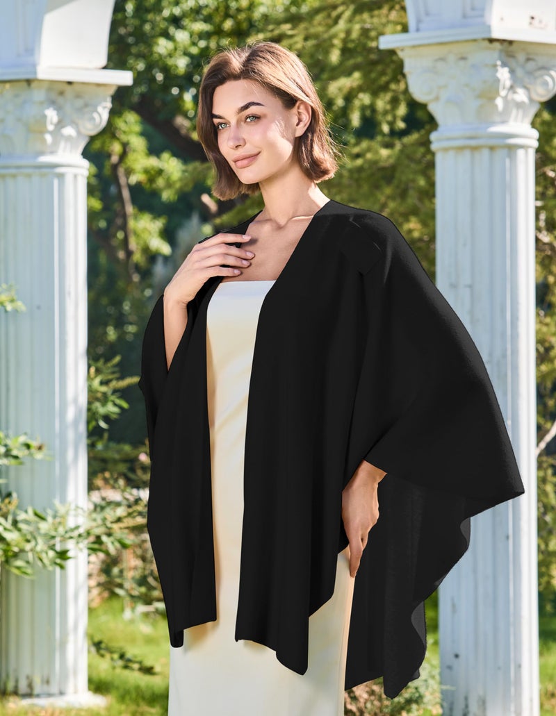 Puli بولي سترة بونشو نسائية سوداء كبيرة بواجهة متقاطعة، غلاف أنيق محبوك، شالات كيب لخريف وشتاء - Image 5