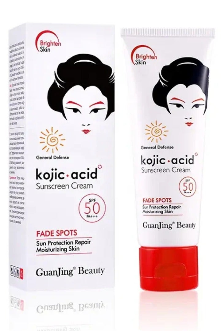 GUANJING كريم واقي شمس بحمض الكوجيك مع SPF 50 PA+++ 80غ لتفتيح البقع الداكنة وحماية من الشمس وإصلاح وترطيب البشرة وحماية من أضرار UVA/UVB وترطيب للبشرة للنساء والرجال - Image 1