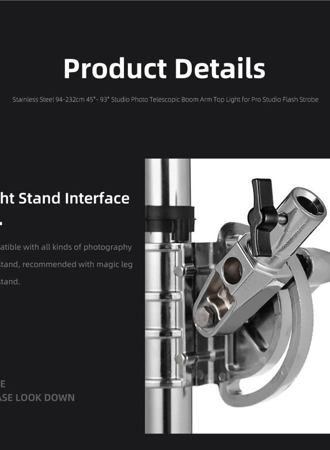 AMBITFUL MF-01 Metal Heavy Stainless Cross Arm Steel Longest 232 cm Photo Studio Kit Boom Arm 94 cm - 232 cm 37-91 Inch Light Stand Cross Arm for C-Stand - Image 4