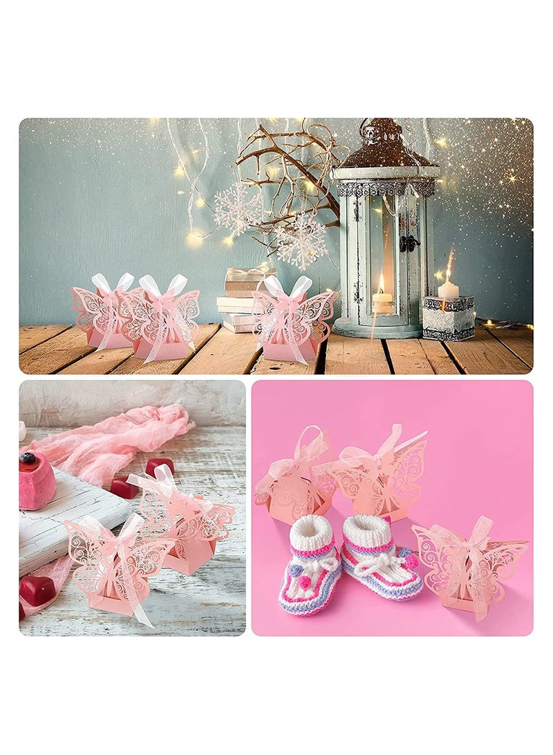 SYOSI 50 Pcs Candy Boxes,  Laser Cut Favor Boxes with Ribbons, lovely Chocolate Box for Wedding Girl Bridal, Birthday Party Baby Shower, Favors Decoration Supplies (Pink) - Image 2