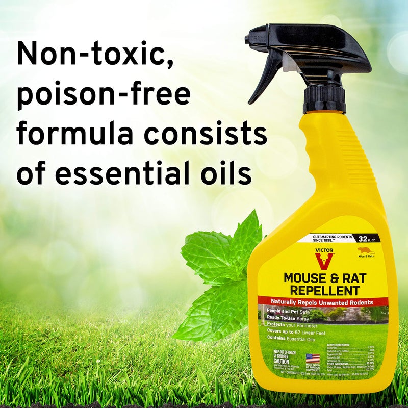 Victor Mouse and Rat Repellent Spray - M809 - Natural, Non-Toxic Rodent Repellent Spray for Indoor and Outdoor Use - Ready to Use - 32 fl oz Bottle - Up to 67 Linear Ft Coverage - Image 3