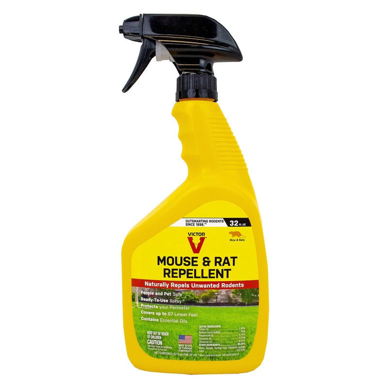 Victor Mouse and Rat Repellent Spray - M809 - Natural, Non-Toxic Rodent Repellent Spray for Indoor and Outdoor Use - Ready to Use - 32 fl oz Bottle - Up to 67 Linear Ft Coverage - Image 1