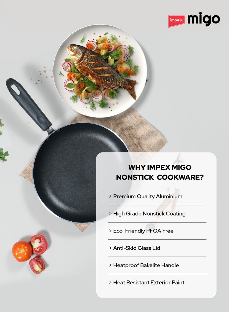 4-Piece Cookware Set Aluminum 5-Layer Super Granite Non-Stick Coated, Kadai Pan With Tempered Glass Lid, Tawa Pan, Frypan,  PFOA Free FKT Maroon
