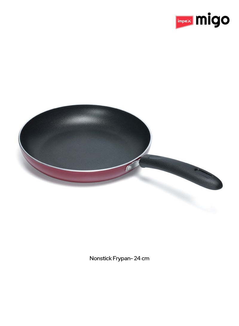 4-Piece Cookware Set Aluminum 5-Layer Super Granite Non-Stick Coated, Kadai Pan With Tempered Glass Lid, Tawa Pan, Frypan,  PFOA Free FKT Maroon