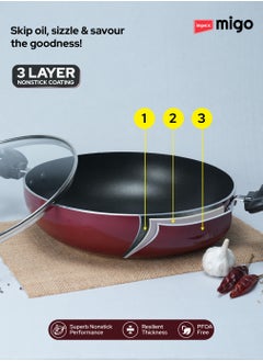 Impex 4-Piece Cookware Set Aluminum 5-Layer Super Granite Non-Stick Coated, Kadai Pan With Tempered Glass Lid, Tawa Pan, Frypan,  PFOA Free FKT Maroon  - Image 3