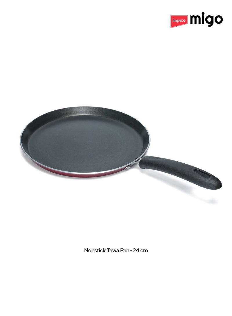 4-Piece Cookware Set Aluminum 5-Layer Super Granite Non-Stick Coated, Kadai Pan With Tempered Glass Lid, Tawa Pan, Frypan,  PFOA Free FKT Maroon