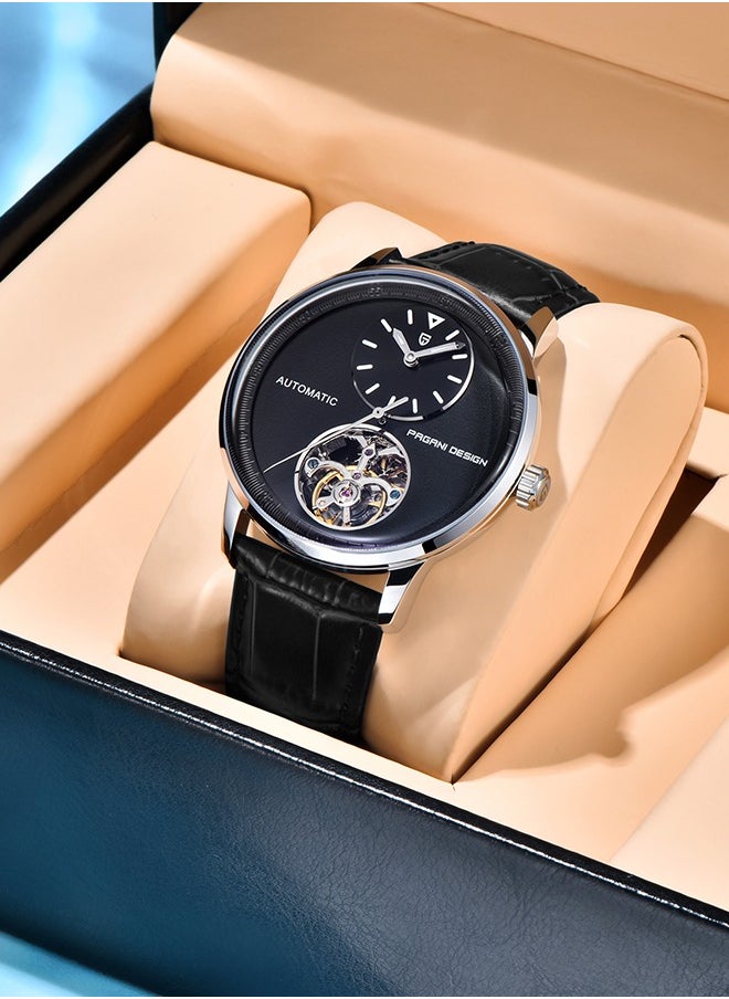 PAGANI DESIGN Men's Mechanical Automatic Watches, 42MM Metal Frame, Black Dial With High-Quality PU Leather Strap, Fashionable And Business PD1796  - Image 5