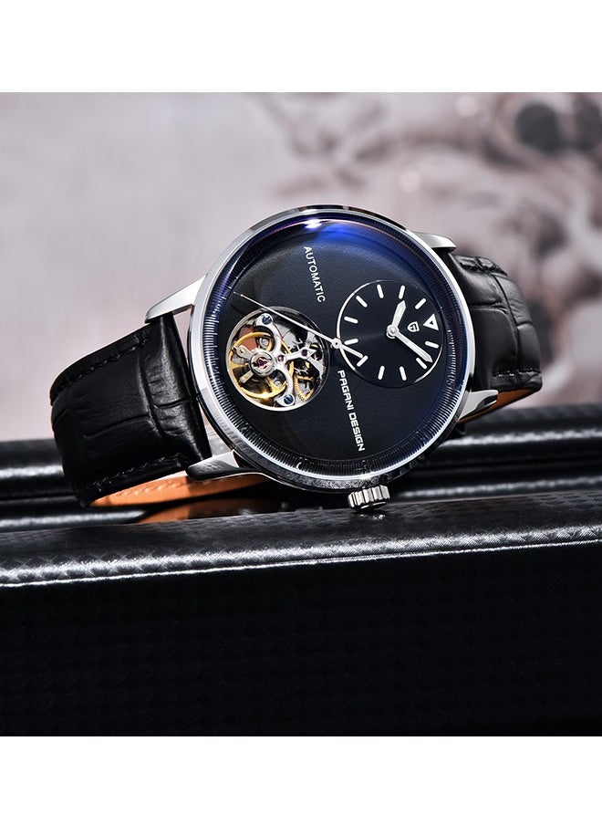 PAGANI DESIGN Men's Mechanical Automatic Watches, 42MM Metal Frame, Black Dial With High-Quality PU Leather Strap, Fashionable And Business PD1796  - Image 4