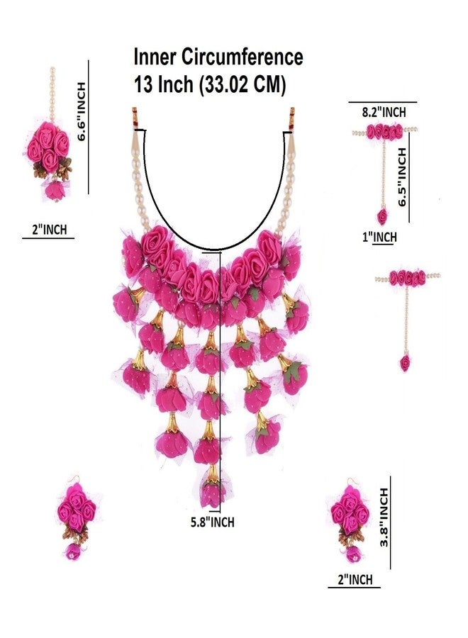 Efulgenz Indian Floral Haldi Mehandi Jewelry Set for Women Necklace Earrings Maangtikka Bracelet Set Flower Haldi Mehandi Jewelry Bollywood Bridal Wedding Jewelry - Image 4