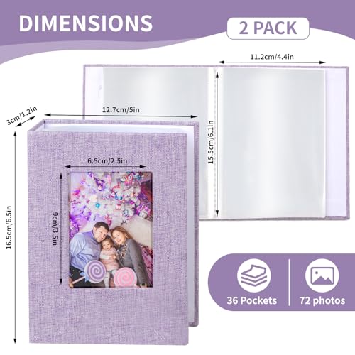 vivinin 2 Pack Photo Album 5x7 Linen Cover Photo Book Small Photo Album Book for 36 Pockets Hold 72 Pictures Picture Book for Photos Family Anniversaries Baby Vacations Purple - Image 3