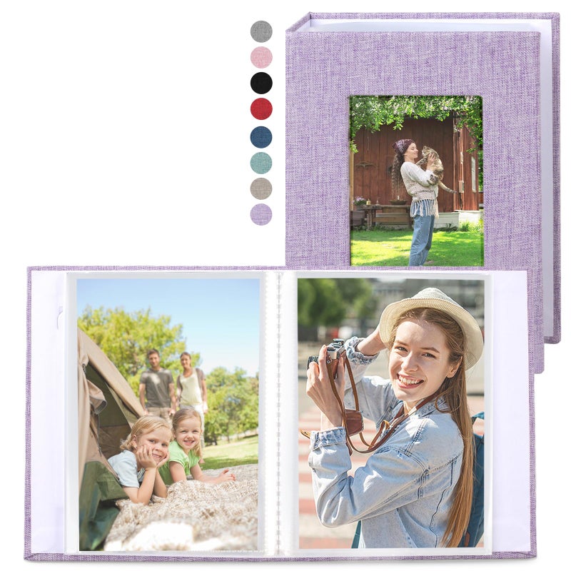 vivinin 2 Pack Photo Album 5x7 Linen Cover Photo Book Small Photo Album Book for 36 Pockets Hold 72 Pictures Picture Book for Photos Family Anniversaries Baby Vacations Purple - Image 2