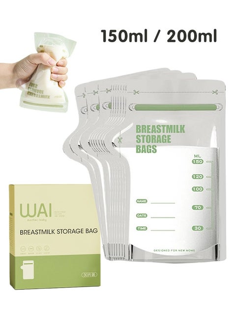 30 Pieces Breastmilk Storage Bag, Disposable Milk Storage Bag for Breastfeeding, No-Leak Milk Freezer Storage Pouches, 150ml / 200ml