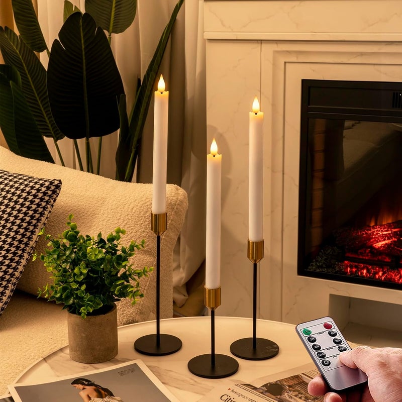 Homemory 6 Pcs Wax Flameless Taper Candles with Remote Timer and Dimmer, White Candle Sticks Battery Operated, LED Window Candles with Flickering Light, 9.6 Inches for Wedding Home Indoor Decoration - Image 3