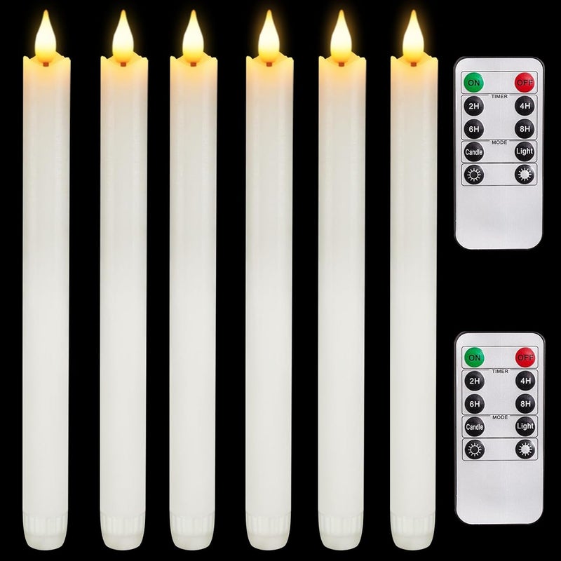 Homemory 6 Pcs Wax Flameless Taper Candles with Remote Timer and Dimmer, White Candle Sticks Battery Operated, LED Window Candles with Flickering Light, 9.6 Inches for Wedding Home Indoor Decoration - Image 1