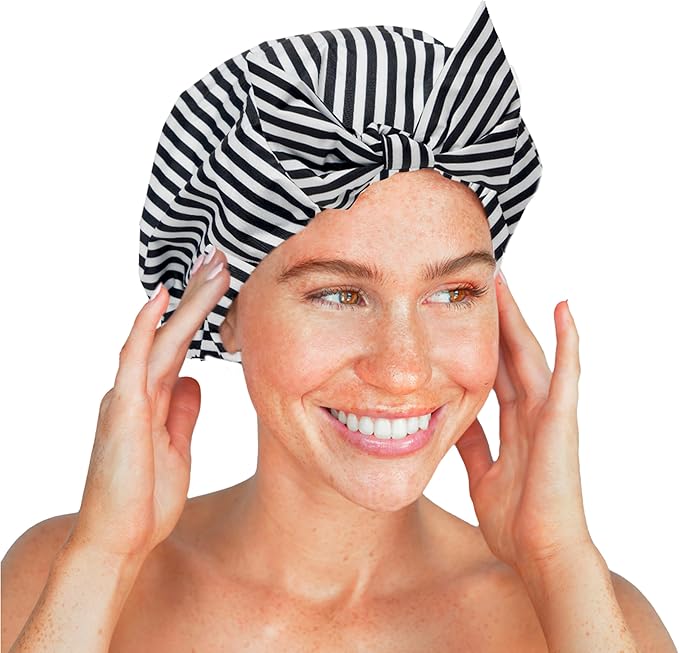 Kitsch Kitsch Luxury Shower Cap for Women Reusable Shower Cap for Long Hair with Non Slip Silicon Grip Waterproof Hair Cap for Shower with One Size Fits Most Stylish Hair Cover for Shower Blush Dot
