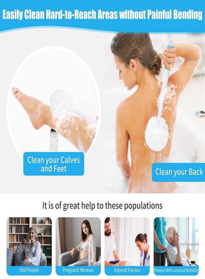 VANZAVANZU Loofah Sponge Set Back Scrubber for Shower, Anti-Slip Plastic 17" Handle Loofah on a Stick with Fluffy Shower Sponge, PE Soft Mesh Shower Loofahs-White with Blue Grip - Image 4
