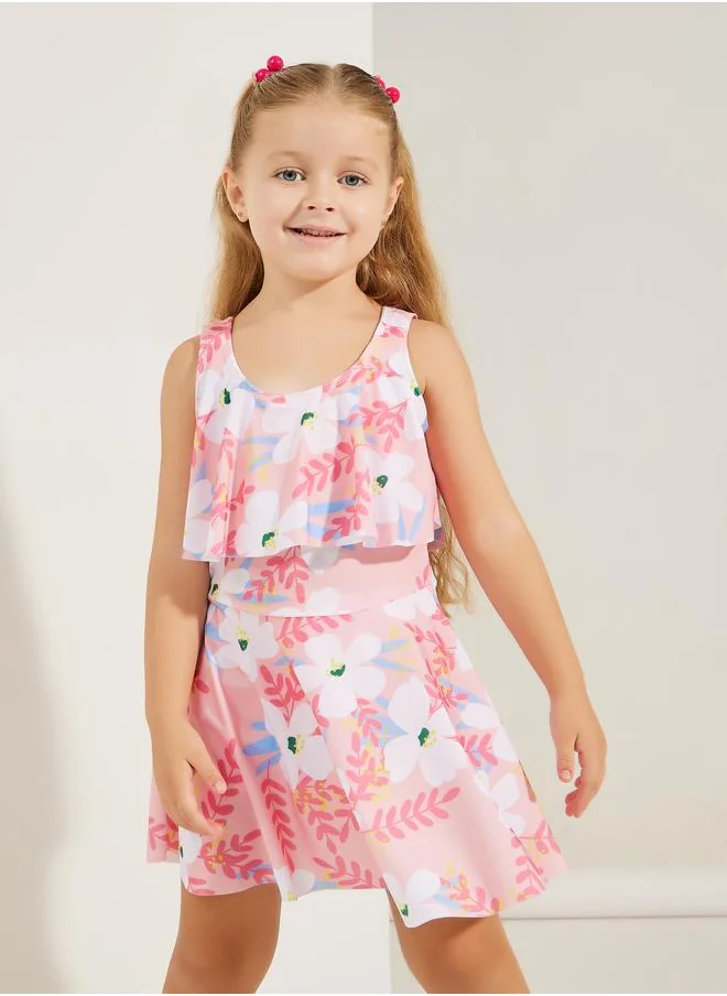 ستايلي Styli Floral Print Dress and Shorts Swim Set