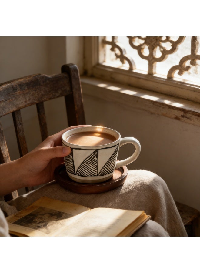 فناجين قهوة سيراميك عالية الجودة - سعة 350 مل - تصميم فم عريض - كوب سيراميك للقهوة والشاي واللاتي - Image 5