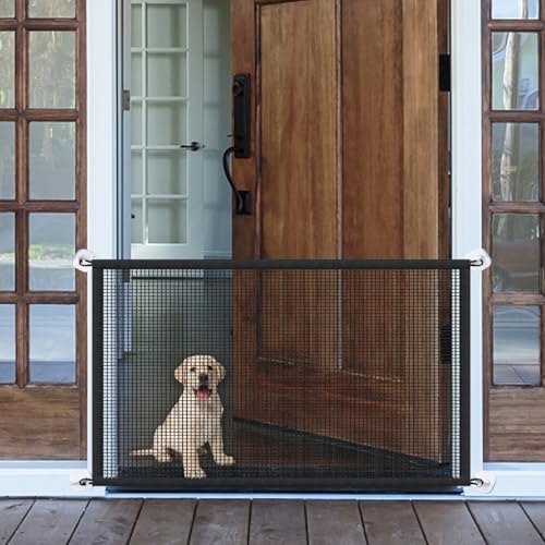 LWFCOEE Mesh Dog Gates for Pets, Magic Pet Gate for The House, Portable Indoor Puppy Safety Fence Guard for Stairs and Doorways, Easy Install Anywhere,60" W x 30" H, 8 Hooks - Image 1