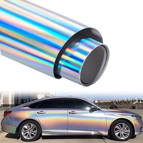 LIVECOOL Holographic Silver Car Vinyl Wrap Chrome Silver Glossy Laser Rainbow Self Adhesive Wrapping Film for Vehicle Exterior Interior (Rainbow, 12 X 24 Inch) - Image 5