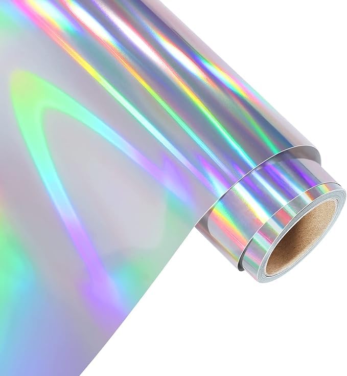 LIVECOOL Holographic Silver Car Vinyl Wrap Chrome Silver Glossy Laser Rainbow Self Adhesive Wrapping Film for Vehicle Exterior Interior (Rainbow, 12 X 24 Inch) - Image 1