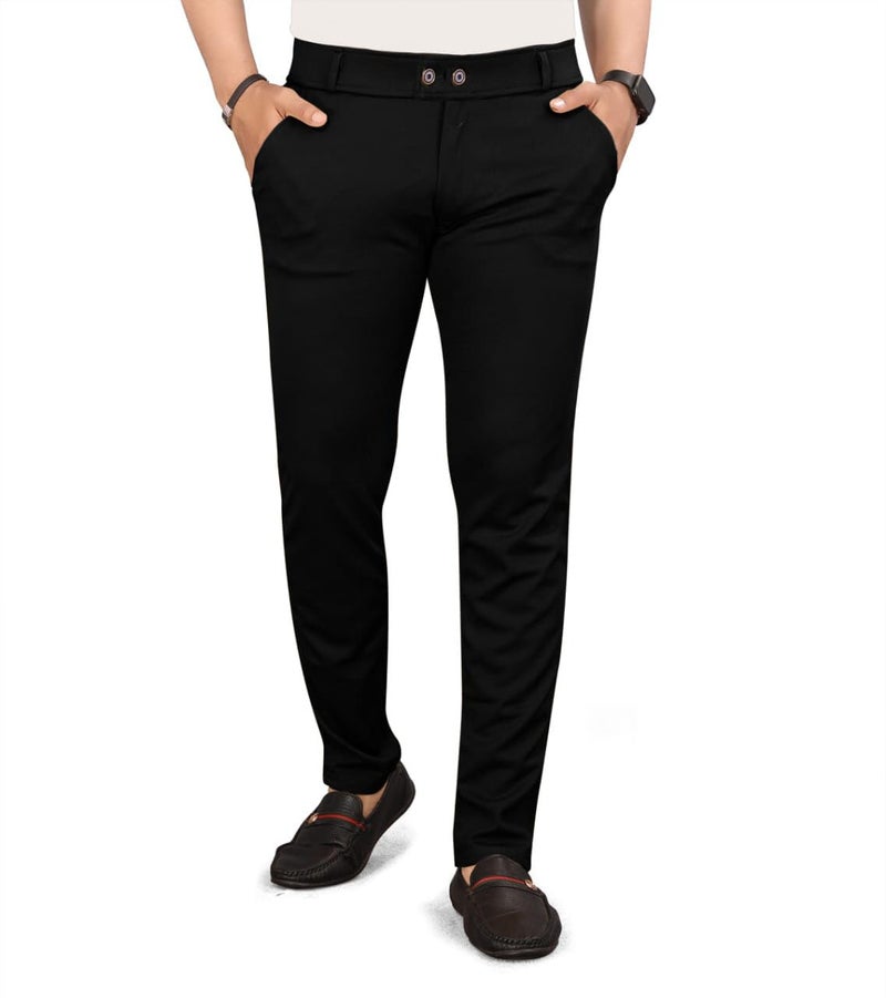 HARSHAD KUMAR & CO. Men's Solid Lycra Slim Fit Stretchable Casual Wear Comfortable Formal Trousers Mid Rise Pants (34, Black) - Image 1